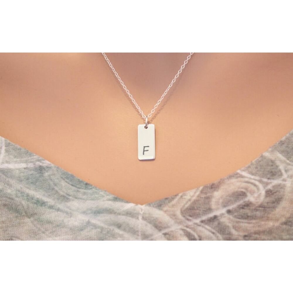Initial F Necklace Sterling Silver, Initial F Bar… - image 1